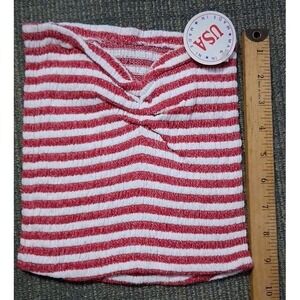 Vtg Red White Striped Tube Top Ruched  Cotton Knit Bandeau One Size 1980's NOS